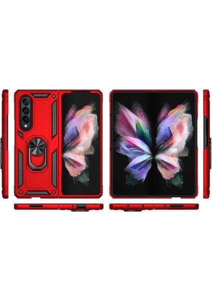 Samsung Galaxy Z Fold 3 Uyumlu Kılıf Standlı Manyetik Yüzüklü Military Magnetic Ring Polycarbonate And Tpu Case