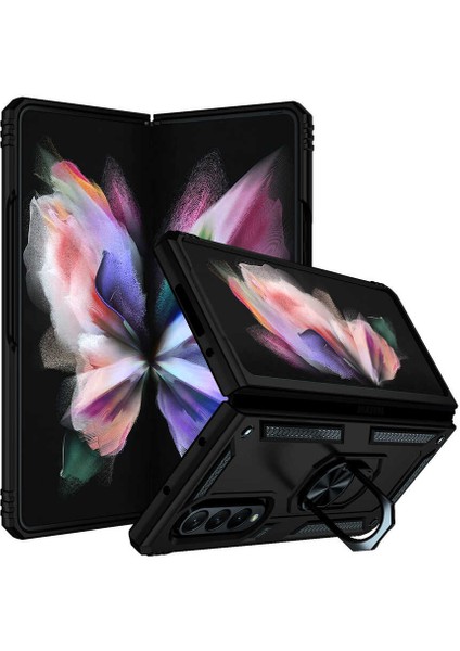 Samsung Galaxy Z Fold 3 Uyumlu Kılıf Standlı Manyetik Yüzüklü Military Magnetic Ring Polycarbonate And Tpu Case