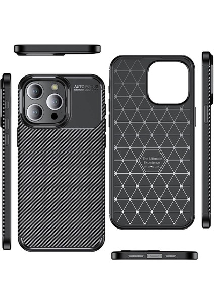 Apple iPhone 15 Pro Max Uyumlu Kılıf Karbon Armor Serisi, Ultra Dayanıklı ve Esnek Slim Fit Karbon Görünümlü Silikon