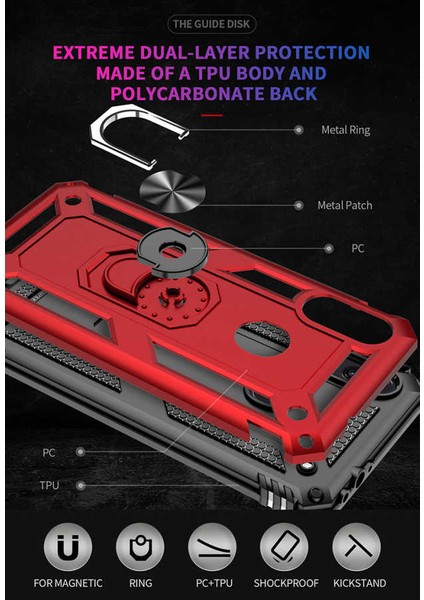 Xiaomi Redmi Note 7 Uyumlu Kılıf Standlı Manyetik Yüzüklü Military Magnetic Ring Polycarbonate And Tpu Case