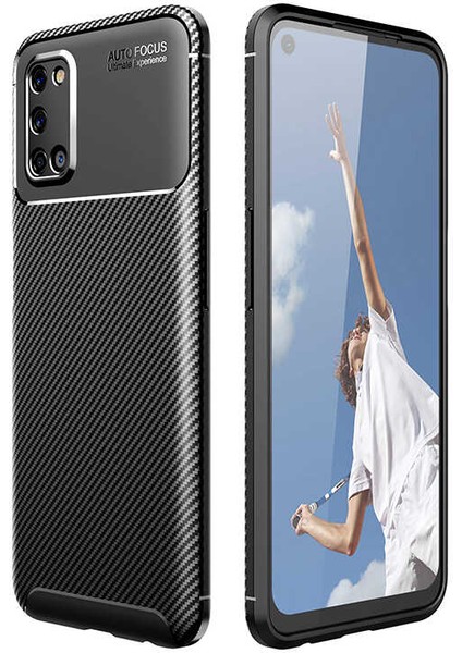 Oppo A72 Uyumlu Kılıf Karbon Armor Serisi, Ultra Dayanıklı ve Esnek Slim Fit Karbon Görünümlü Silikon