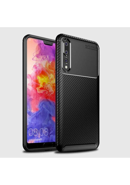 Huawei P20 Pro Uyumlu Kılıf Karbon Armor Serisi, Ultra Dayanıklı ve Esnek Slim Fit Karbon Görünümlü Silikon