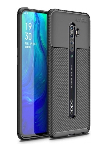 Oppo Reno 2 Uyumlu Kılıf Karbon Armor Serisi, Ultra Dayanıklı ve Esnek Slim Fit Karbon Görünümlü Silikon