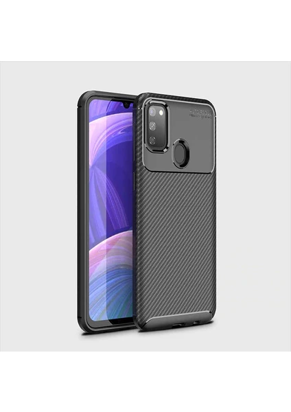 Samsung Galaxy M30S Uyumlu Kılıf Karbon Armor Serisi, Ultra Dayanıklı ve Esnek Slim Fit Karbon Görünümlü Silikon