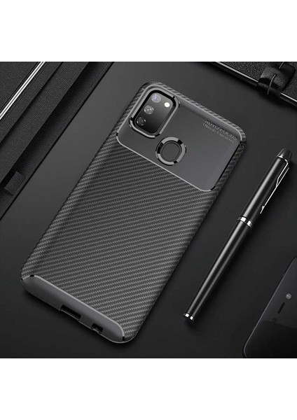 Samsung Galaxy M30S Uyumlu Kılıf Karbon Armor Serisi, Ultra Dayanıklı ve Esnek Slim Fit Karbon Görünümlü Silikon