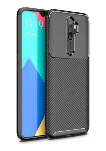 Oppo A5 2020 Uyumlu Kılıf Karbon Armor Serisi, Ultra Dayanıklı ve Esnek Slim Fit Karbon Görünümlü Silikon