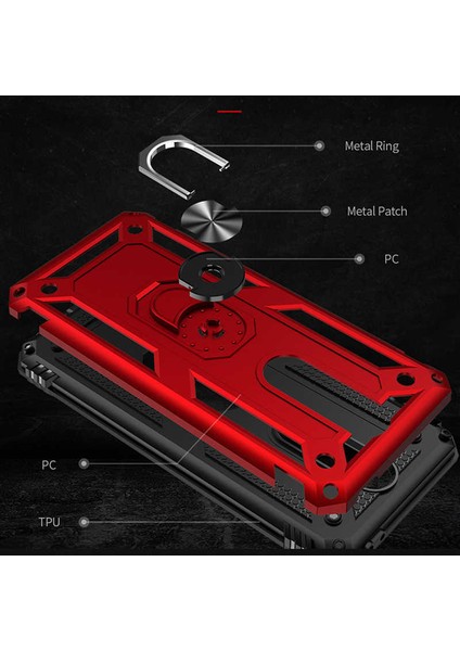 Xiaomi Redmi K30 Uyumlu Kılıf Standlı Manyetik Yüzüklü Military Magnetic Ring Polycarbonate And Tpu Case