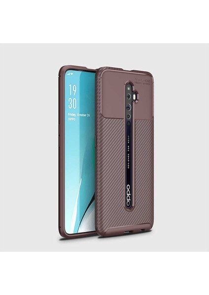 Oppo Reno 2 Uyumlu Kılıf Karbon Armor Serisi, Ultra Dayanıklı ve Esnek Slim Fit Karbon Görünümlü Silikon