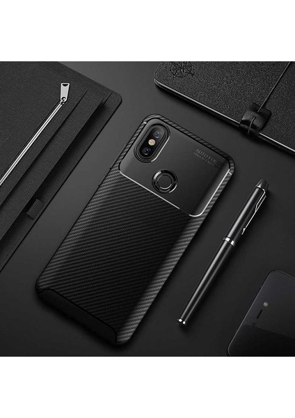 Xiaom Redmi Note 5 Pro Uyumlu Kılıf Karbon Armor Serisi, Ultra Dayanıklı ve Esnek Slim Fit Karbon Görünümlü Silikon