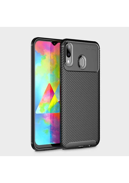 Samsung Galaxy M20 Uyumlu Kılıf Karbon Armor Serisi, Ultra Dayanıklı ve Esnek Slim Fit Karbon Görünümlü Silikon