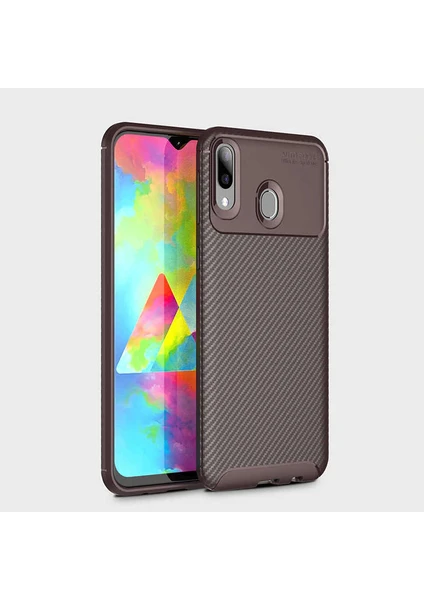 Samsung Galaxy M20 Uyumlu Kılıf Karbon Armor Serisi, Ultra Dayanıklı ve Esnek Slim Fit Karbon Görünümlü Silikon