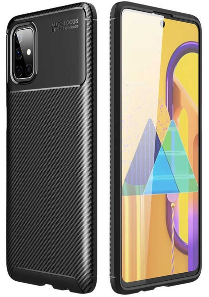 Samsung Galaxy M51 Uyumlu Kılıf Karbon Armor Serisi, Ultra Dayanıklı ve Esnek Slim Fit Karbon Görünümlü Silikon