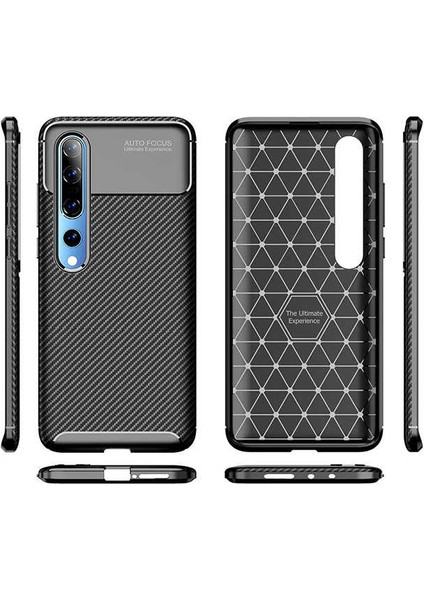 Xiaomi Mi 10 Uyumlu Kılıf Karbon Armor Serisi, Ultra Dayanıklı ve Esnek Slim Fit Karbon Görünümlü Silikon