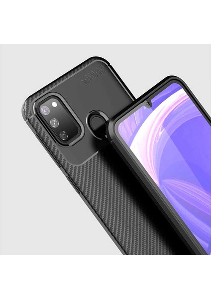 Samsung Galaxy M21 Uyumlu Kılıf Karbon Armor Serisi, Ultra Dayanıklı ve Esnek Slim Fit Karbon Görünümlü Silikon