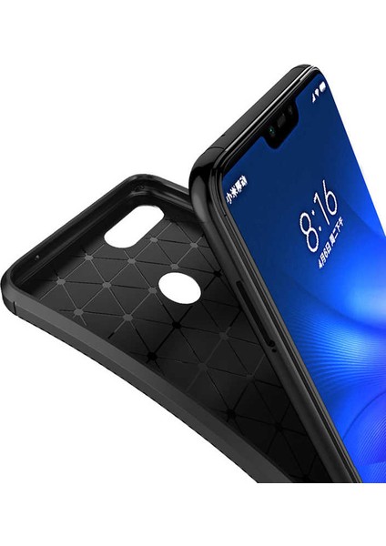 Xiaomi Mi 8 Lite Uyumlu Kılıf Karbon Armor Serisi, Ultra Dayanıklı ve Esnek Slim Fit Karbon Görünümlü Silikon