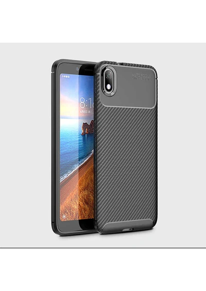 Xiaomi Redmi 7A Uyumlu Kılıf Karbon Armor Serisi, Ultra Dayanıklı ve Esnek Slim Fit Karbon Görünümlü Silikon