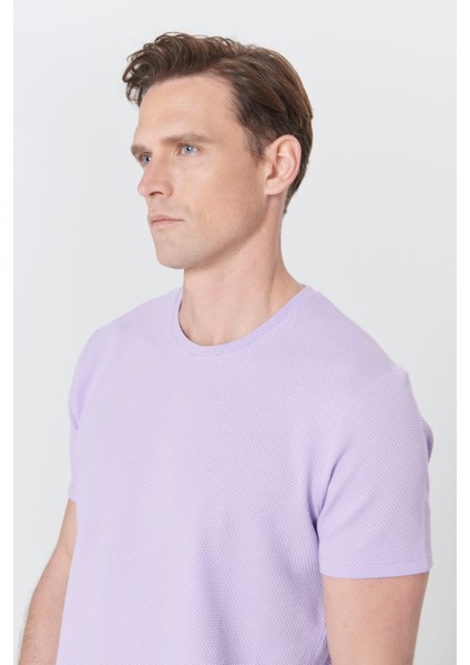 AC&Co / Altınyıldız Classics Erkek Lila Slim Fit Dar Kesim Modal Bisiklet Yaka Yumuşak Tuşeli Esnek Basic Tişört