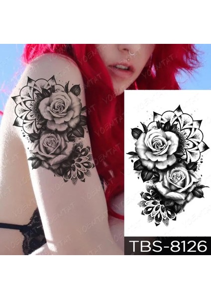 Gerçekci Geçici Dövme Tattoo Mandala ve Gül Dövme Sahte Etiket Kadın Erkek Kol Bacak