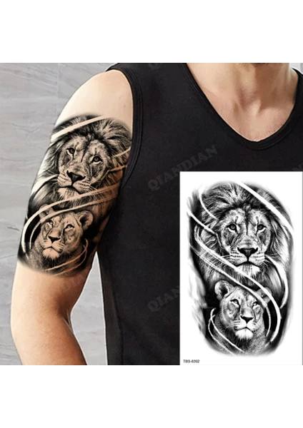 Gerçekci Geçici Dövme Tattoo Aslan ve Dişi Aslan Dövme Sahte Etiket Kadın Erkek Kol Bacak