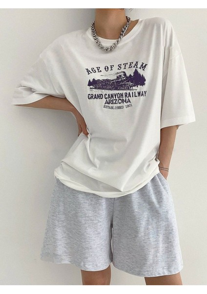 Kadın Beyaz Age Of Steam Baskı Oversize Tişört fiyatları
