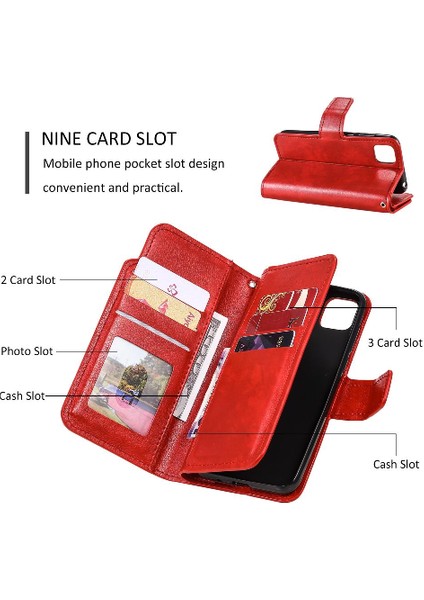 P 9 Kart Yuvaları Manyetik Cüzdan Pu Deri Kickstand Için Kılıf (Yurt Dışından) indirimleri