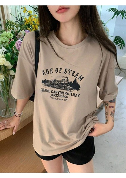 Kadın Vizon Age Of Steam Baskı Oversize Tişört fiyatları