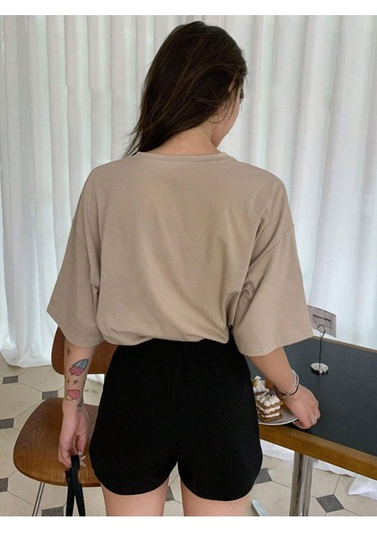 Kadın Vizon Age Of Steam Baskı Oversize Tişört modelleri