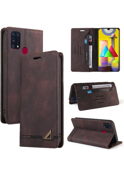Galaxy M31 Iki Kart Yuvaları Için Kılıf Kickstand Premium Deri (Yurt Dışından)