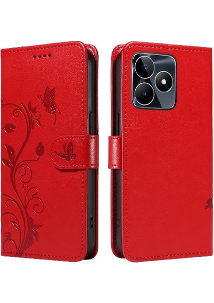 El Kayışı Cüzdan Telefon Kılıfı ile Realme C53 Kabartmalı Kelebek Için Kılıf (Yurt Dışından)