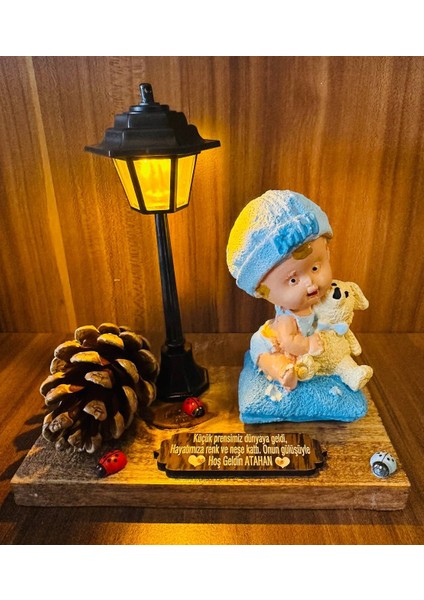 Isme Özel Doğal Bebek Seti Beyaz Sarı Gece Lambalı Bebek Hediyelik Yeni Doğan Seti