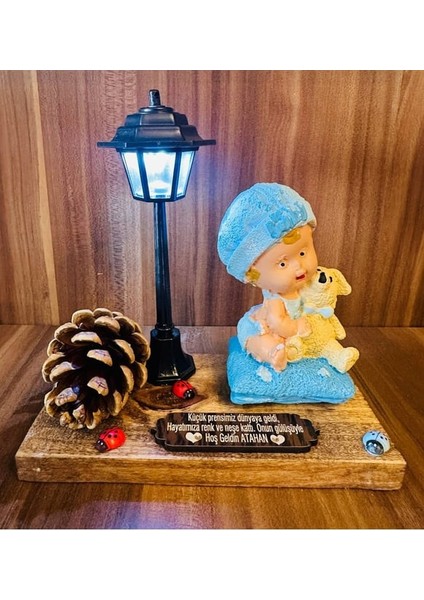 Isme Özel Doğal Bebek Seti Beyaz Sarı Gece Lambalı Bebek Hediyelik Yeni Doğan Seti