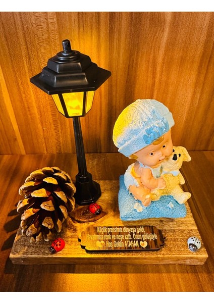 Isme Özel Doğal Bebek Seti Beyaz Sarı Gece Lambalı Bebek Hediyelik Yeni Doğan Seti