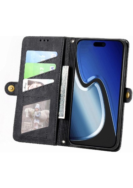 IPhone 15 Için Flip Case Deri Kılıf Cüzdan Kapak Kapak Darbeye Basit (Yurt Dışından)