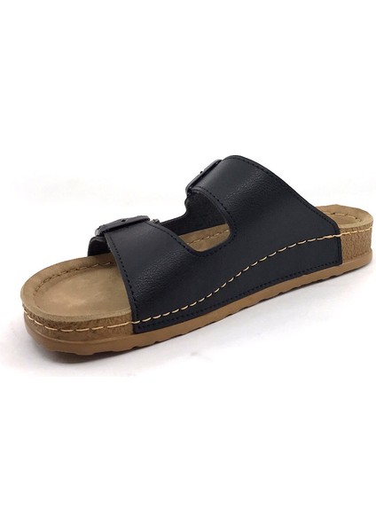 20-972 Siyah Çift Tokalı Kadın Terlik modelleri
