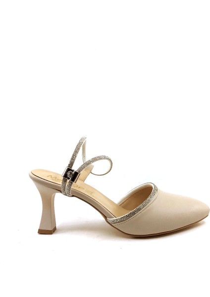 Mh 7,5 cm Ten Taşlı Karnıyarık Kadın Topuklu Ayakkabı