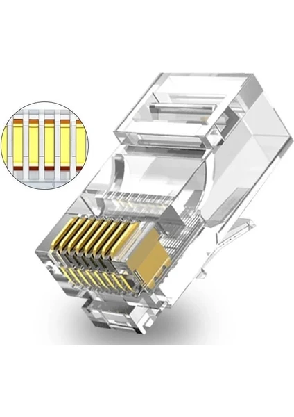 - 50 Adet - 3u" Gold Plated Cat6 RJ45 Konnektör 8P8C Ethernet Kablo Ucu Modüler Fiş Jak