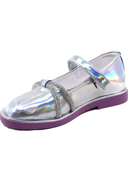 Arz 4756 Gümüş Rugan Taşlı Kız Çocuk Babet Ayakkabı modelleri