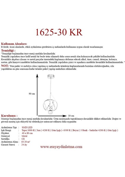 1625-30 Krom LED Avize(Beyaz Işık -Sarı Işık - Gün Işığı) modelleri