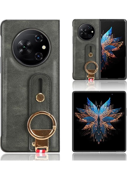 Tecno Phantom V Fold Bilek Kayışı Kolaylık Premium Pu Deri Için Kılıf (Yurt Dışından)