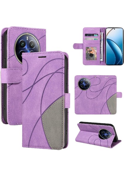 Realme 12 Pro Artı Kickstand Koruyucu Iki Renkli Dikiş Için Flip Case (Yurt Dışından)