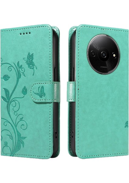 Xiaomi Redmi A3 Için Flip Case El Kayışı ve Kart ile Kabartmalı Kelebek (Yurt Dışından)
