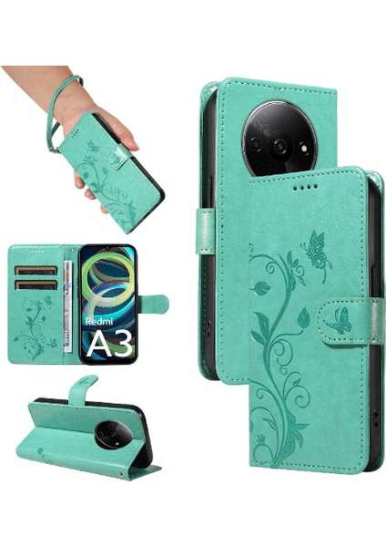 Xiaomi Redmi A3 Için Flip Case El Kayışı ve Kart ile Kabartmalı Kelebek (Yurt Dışından) indirimleri