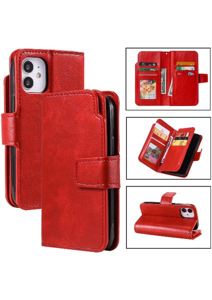 IPhone 11 Için Kılıf Pu Deri 9 Kart Yuvaları Cüzdan Kickstand Manyetik (Yurt Dışından)
