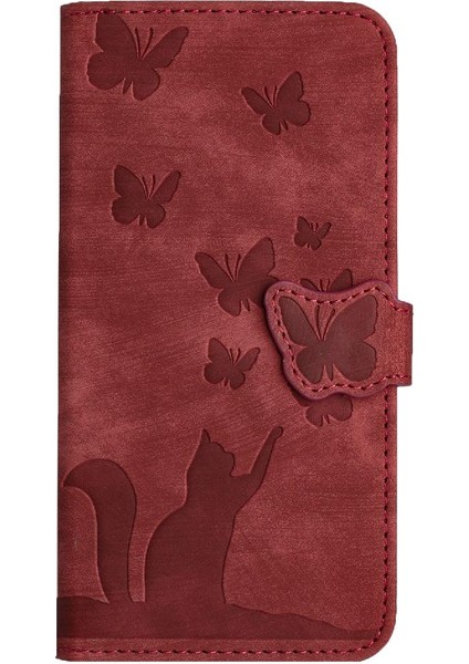 IPhone 14 Için Kılıf Artı Kabartmalı Kelebek Kedi Flip Folio Cüzdan Kılıf (Yurt Dışından)