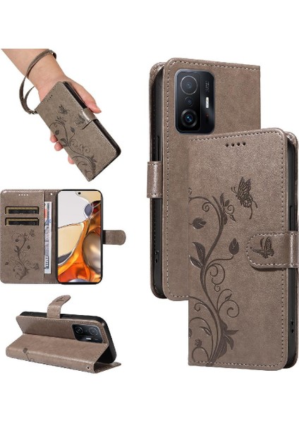 Xiaomi 11T/11T Pro Kabartmalı Kelebek ve Kart Yuvası Cüzdan Kılıf (Yurt Dışından)