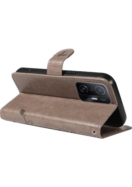 Xiaomi 11T/11T Pro Kabartmalı Kelebek ve Kart Yuvası Cüzdan Kılıf (Yurt Dışından)