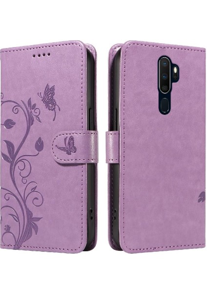 Oppo A9 2020/A5 2020 Kabartmalı Kelebek ve Kart Yuvası Cüzdan Için Kılıf (Yurt Dışından)
