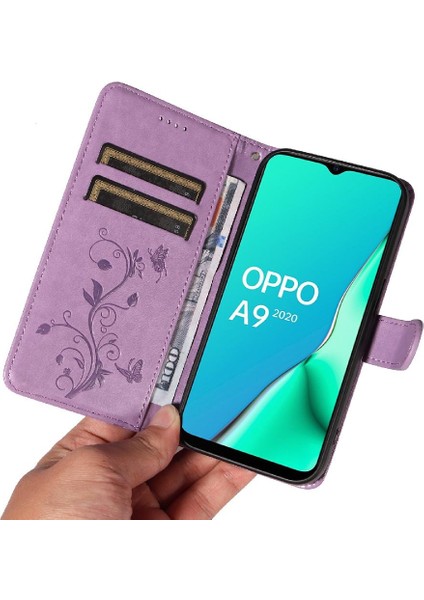 Oppo A9 2020/A5 2020 Kabartmalı Kelebek ve Kart Yuvası Cüzdan Için Kılıf (Yurt Dışından)