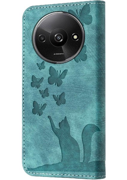 Xiaomi Redmi A3 Kart Cep Flip Folio Kabartmalı Kelebek Kedi (Yurt Dışından)