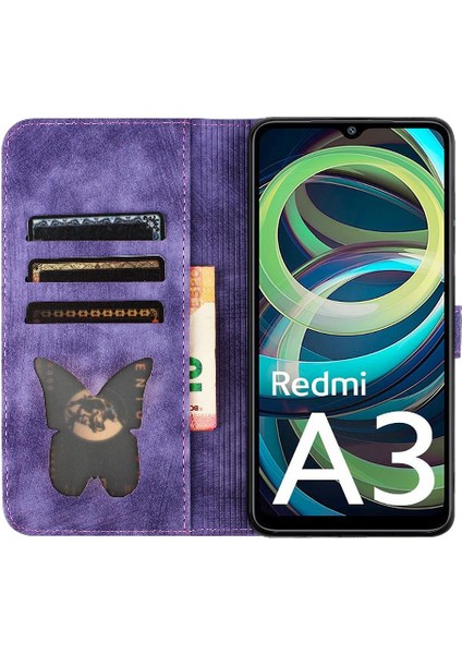 Xiaomi Redmi A3 Kart Cep Flip Folio Kabartmalı Kelebek Kedi (Yurt Dışından) modelleri